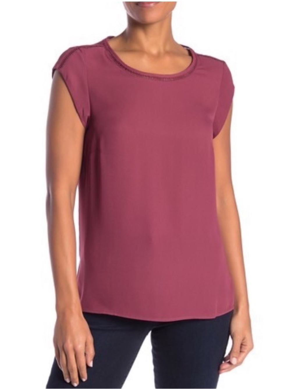 DR2 Daniel Rainn ladder stitch short sleeve blouse